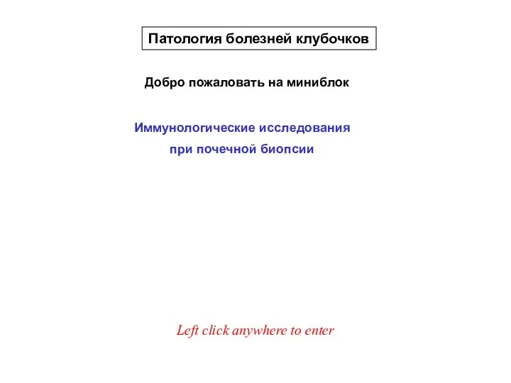 Добро пожаловать на миниблок Патология болезней клубочков Иммунологические исследования при почечной