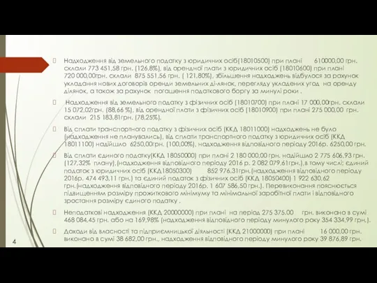 Надходження від земельного податку з юридичних осіб(18010500) при плані 610000,00 грн.