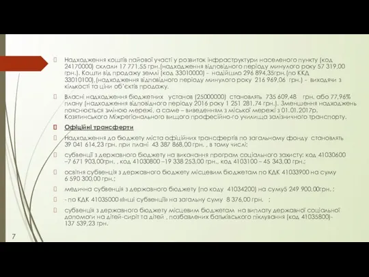 Надходження коштів пайової участі у розвиток інфраструктури населеного пункту (код 24170000)