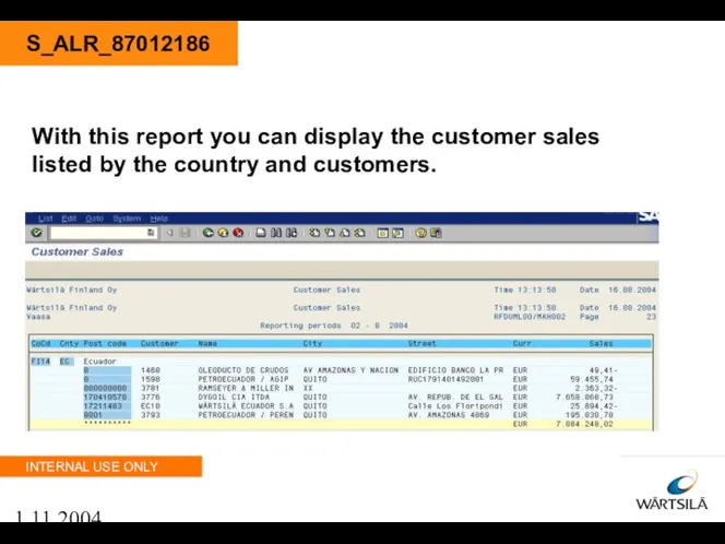 1.11.2004 S_ALR_87012186 With this report you can display the customer sales