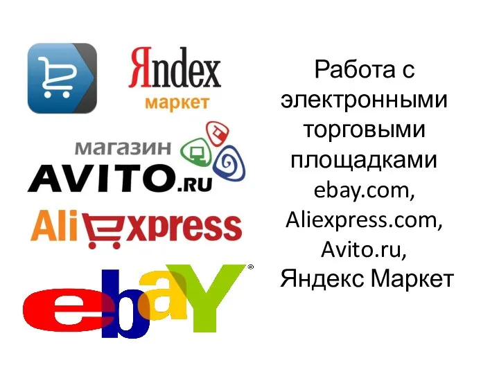 Работа с электронными торговыми площадками ebay.com, Aliexpress.com, Avito.ru, Яндекс Маркет