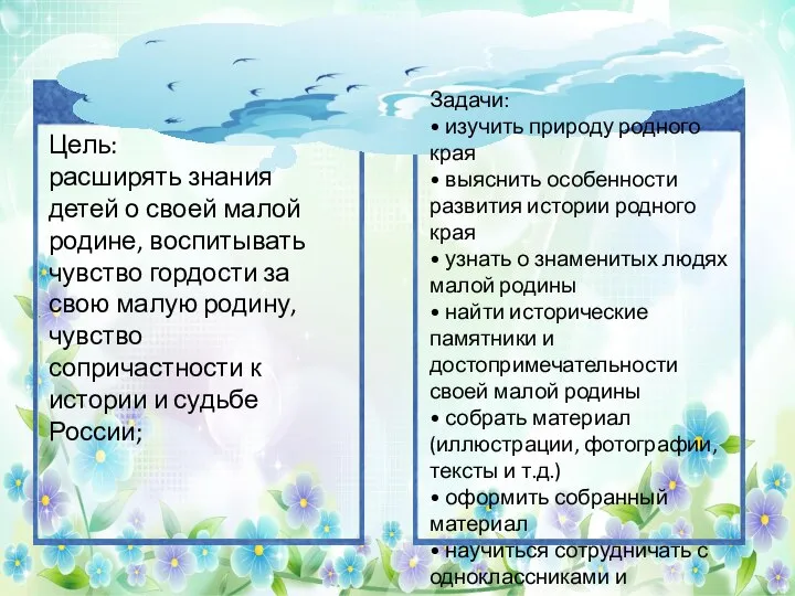 Цель: расширять знания детей о своей малой родине, воспитывать чувство гордости