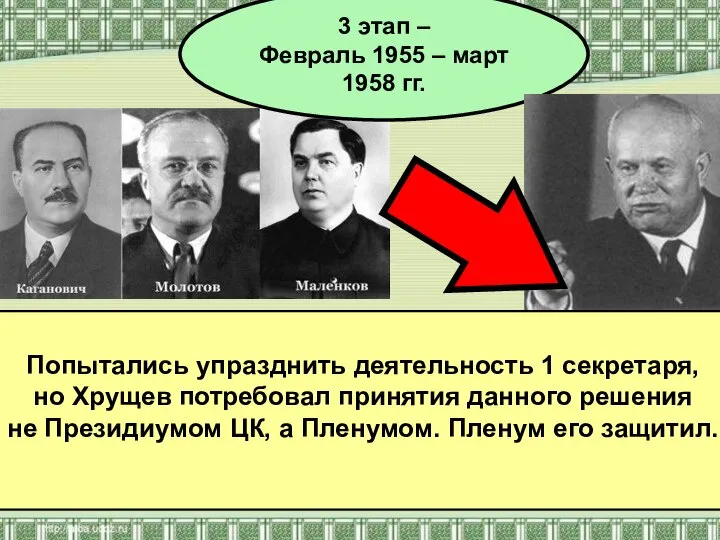 3 этап – Февраль 1955 – март 1958 гг. Попытались упразднить