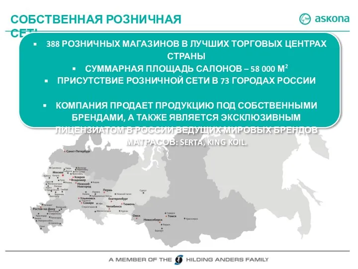 СОБСТВЕННАЯ РОЗНИЧНАЯ СЕТЬ 388 РОЗНИЧНЫХ МАГАЗИНОВ В ЛУЧШИХ ТОРГОВЫХ ЦЕНТРАХ СТРАНЫ