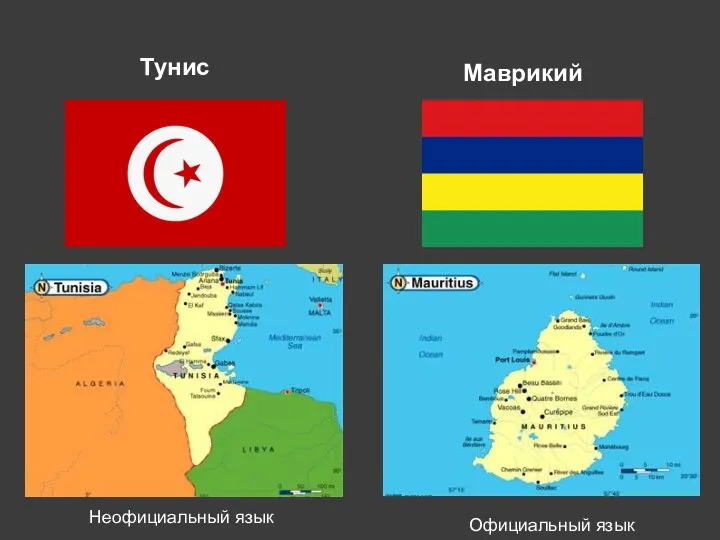 Тунис Маврикий Официальный язык Неофициальный язык