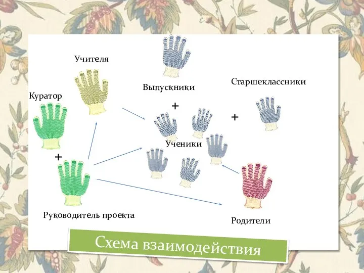 Руководитель проекта Родители Учителя Старшеклассники Выпускники Ученики + + Схема взаимодействия Куратор +