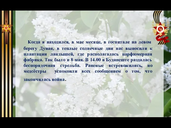 Когда я находился, в мае месяце, в госпитале на левом берегу