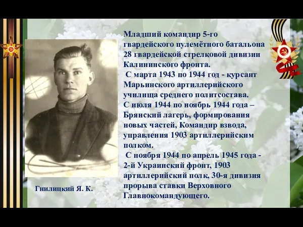 Младший командир 5-го гвардейского пулемётного батальона 28 гвардейской стрелковой дивизии Калининского