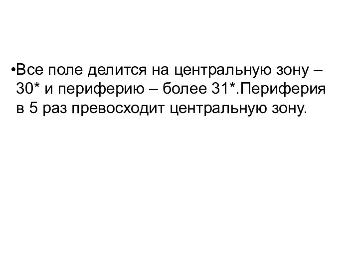 Все поле делится на центральную зону – 30* и периферию –