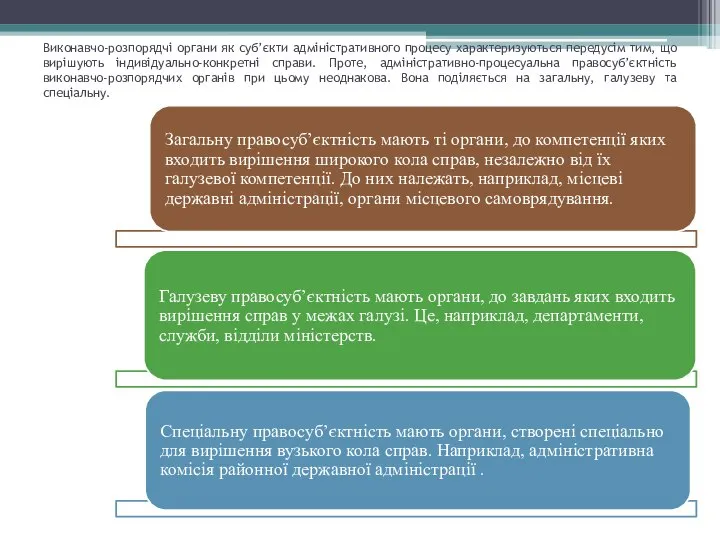 Виконавчо-розпорядчі органи як суб’єкти адміністративного процесу характеризуються передусім тим, що вирішують