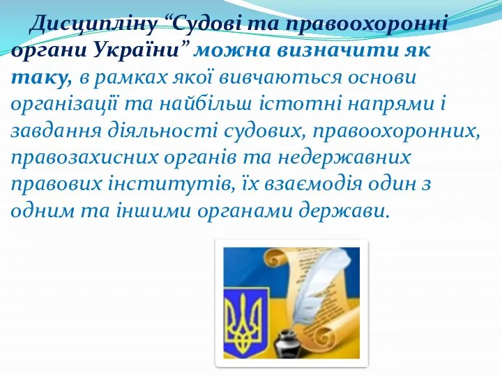 Дисципліну “Судові та правоохоронні органи України” можна визначити як таку, в