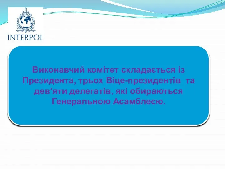 Виконавчий комітет складається із Президента, трьох Віце-президентів та дев’яти делегатів, які обираються Генеральною Асамблеєю.