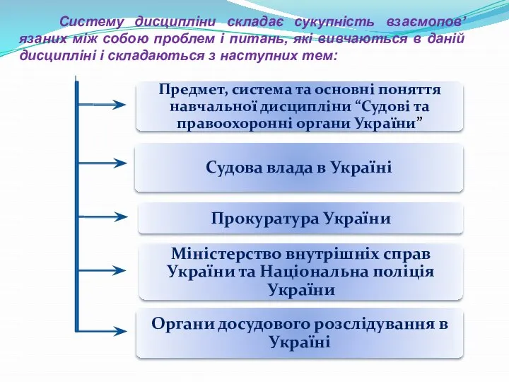 Систему дисципліни складає сукупність взаємопов’язаних між собою проблем і питань, які