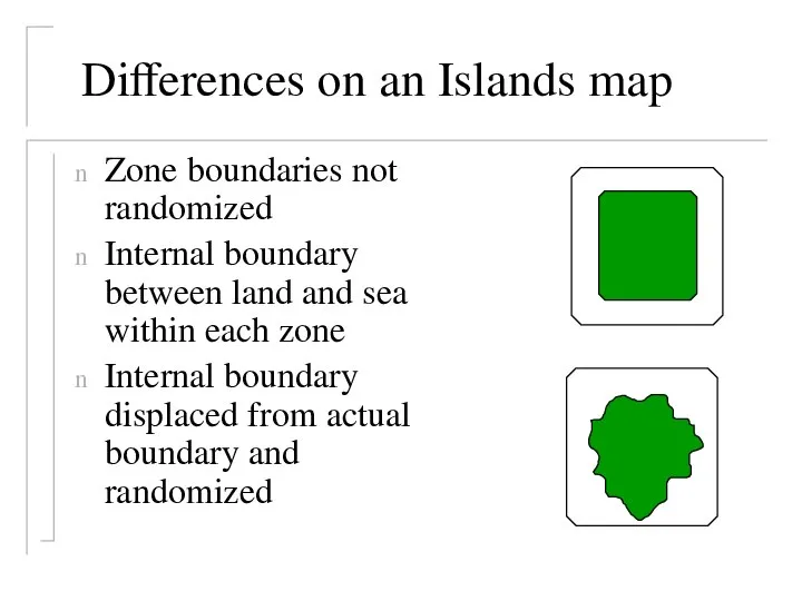 Differences on an Islands map Zone boundaries not randomized Internal boundary