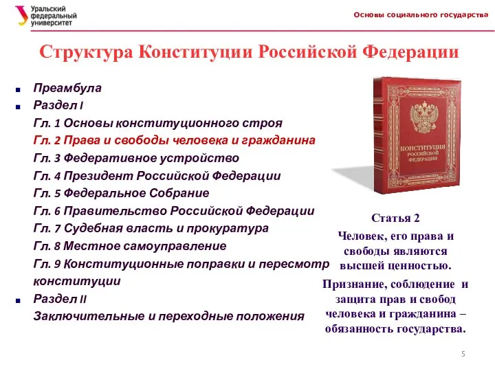 Основы социального государства Структура Конституции Российской Федерации Преамбула Раздел I Гл.