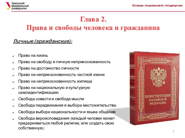 Основы социального государства Глава 2. Права и свободы человека и гражданина