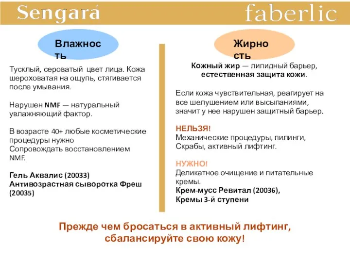 Влажность Жирность Кожный жир — липидный барьер, естественная защита кожи. Прежде