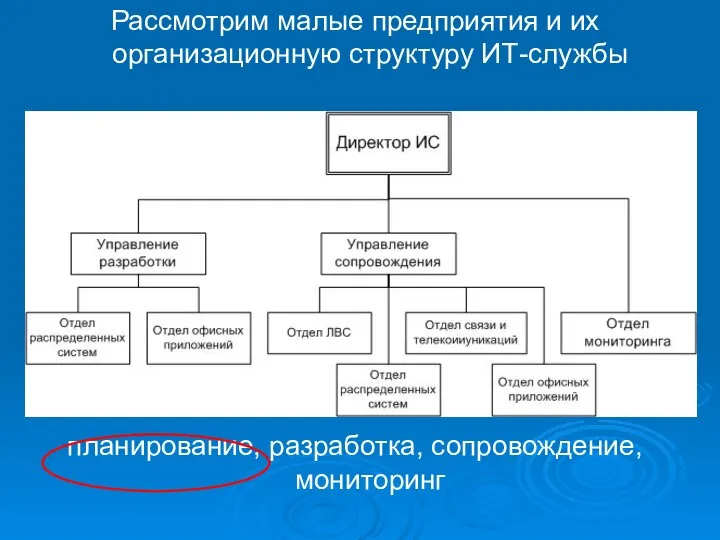 Рассмотрим малые предприятия и их организационную структуру ИТ-службы планирование, разработка, сопровождение, мониторинг