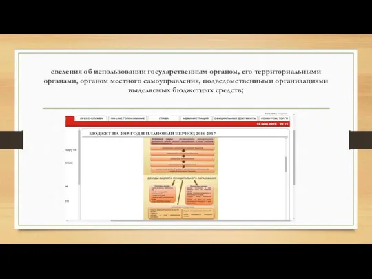 сведения об использовании государственным органом, его территориальными органами, органом местного самоуправления, подведомственными организациями выделяемых бюджетных средств;