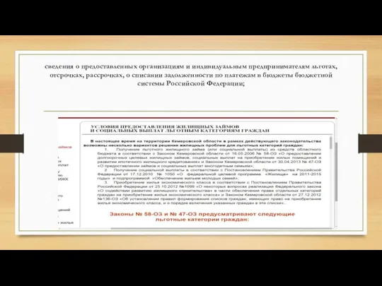 сведения о предоставленных организациям и индивидуальным предпринимателям льготах, отсрочках, рассрочках, о