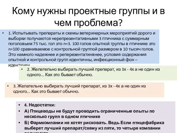 Кому нужны проектные группы и в чем проблема? 1. Испытывать препараты