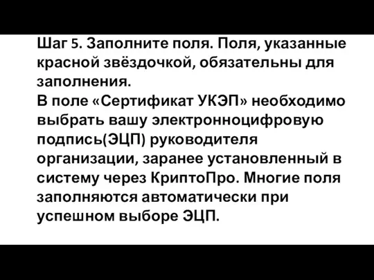 Шаг 5. Заполните поля. Поля, указанные красной звёздочкой, обязательны для заполнения.