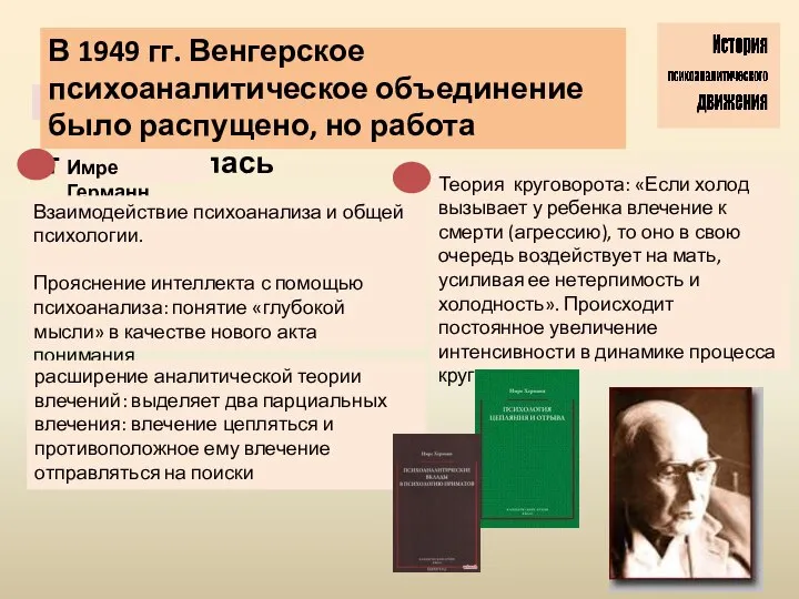 «Новые надежды» В 1949 гг. Венгерское психоаналитическое объединение было распущено, но