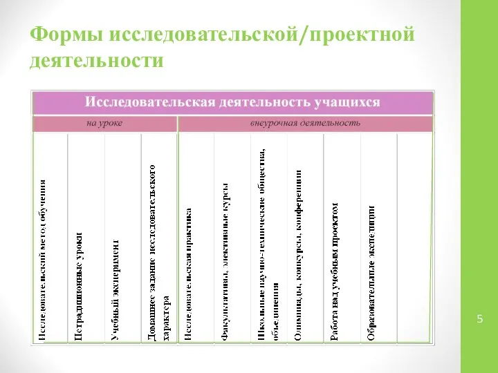 Формы исследовательской/проектной деятельности