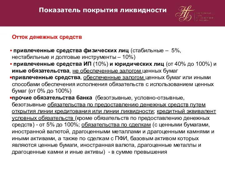 Показатель покрытия ликвидности Отток денежных средств привлеченные средства физических лиц (стабильные