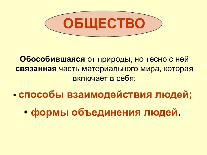 ОБЩЕСТВО Обособившаяся от природы, но тесно с ней связанная часть материального