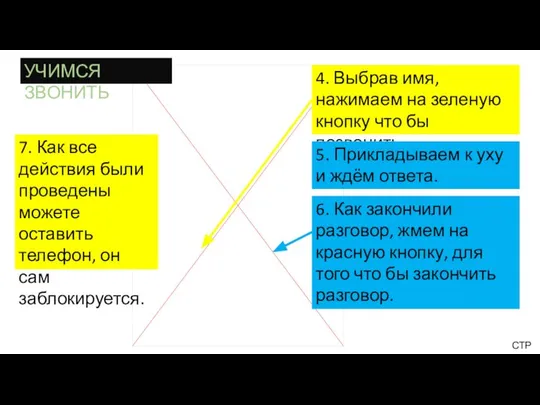 УЧИМСЯ ЗВОНИТЬ 4. Выбрав имя, нажимаем на зеленую кнопку что бы