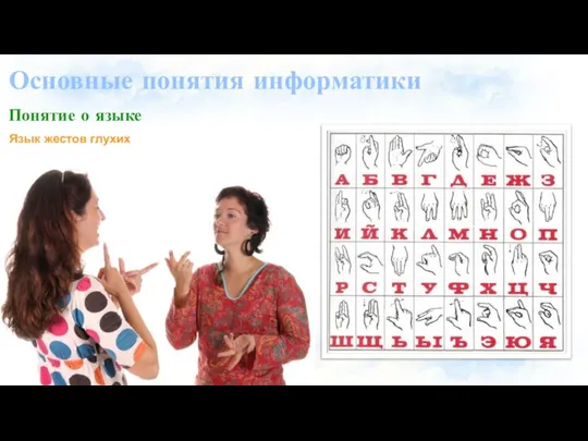 Основные понятия информатики Понятие о языке Язык жестов глухих