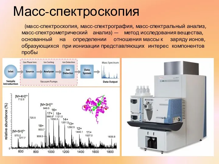 Масс-спектроскопия (масс-спектроскопия, масс-спектрография, масс-спектральный анализ, масс-спектрометрический анализ) — метод исследования вещества,