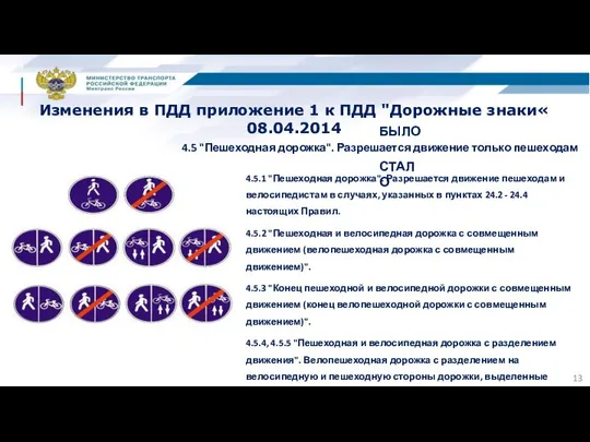 Изменения в ПДД приложение 1 к ПДД "Дорожные знаки« 08.04.2014