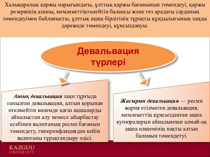 Ашық девальвация заңи тұрғыда танылған девальвация, алтын қорынан өтелмейтін көлемде қағаз