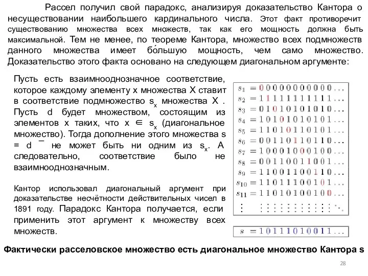 Рассел получил свой парадокс, анализируя доказательство Кантора о несуществовании наибольшего кардинального