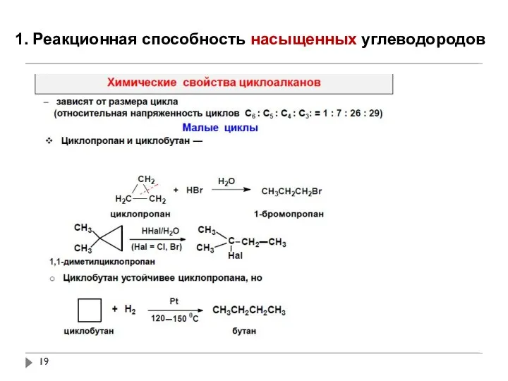 1. Реакционная способность насыщенных углеводородов