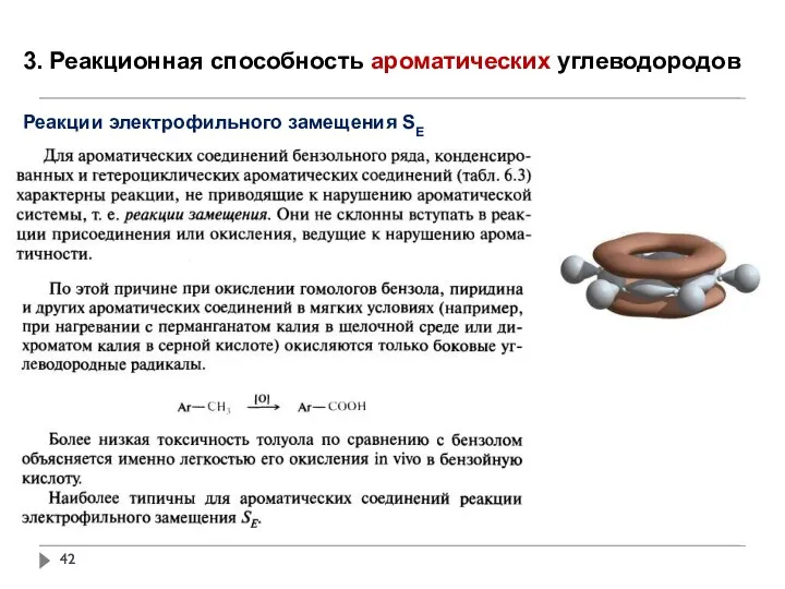 3. Реакционная способность ароматических углеводородов Реакции электрофильного замещения SE