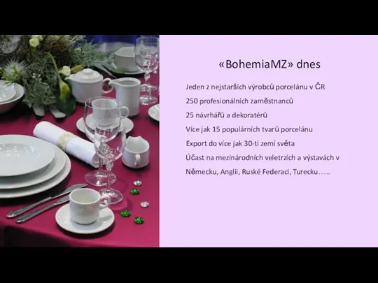 «BohemiaMZ» dnes Jeden z nejstarších výrobců porcelánu v ČR 250 profesionálních