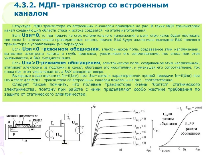 Структура МДП транзистора со встроенным n-каналом приведена на рис. В таких