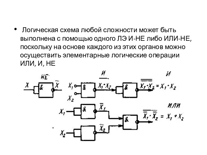 Логическая схема любой сложности может быть выполнена с помощью одного ЛЭ