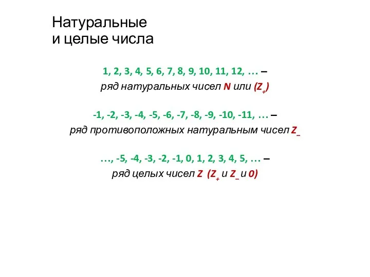 Натуральные и целые числа 1, 2, 3, 4, 5, 6, 7,