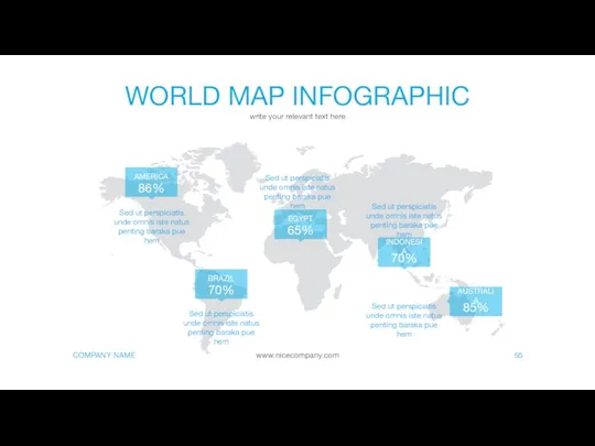 WORLD MAP INFOGRAPHIC write your relevant text here 55 Sed ut