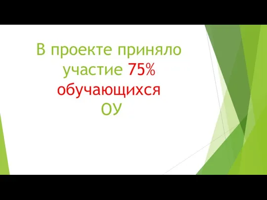 В проекте приняло участие 75% обучающихся ОУ