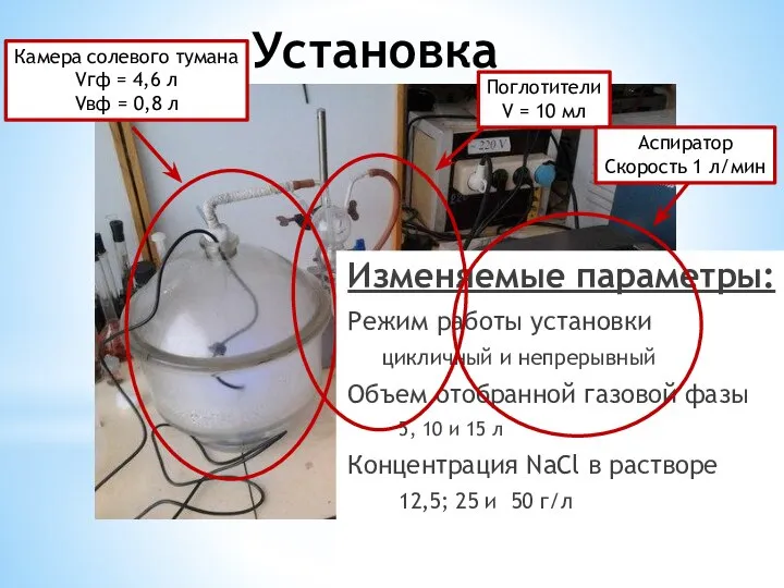 Установка СГАУ, 2015 Изменяемые параметры: Режим работы установки цикличный и непрерывный