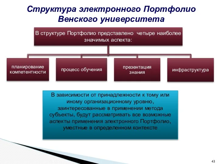 Структура электронного Портфолио Венского университета В зависимости от принадлежности к тому