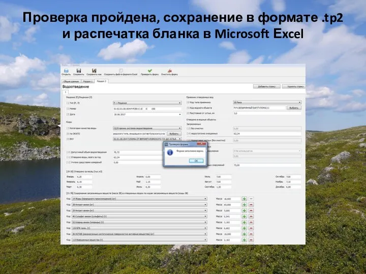 Проверка пройдена, сохранение в формате .tp2 и распечатка бланка в Microsoft Еxcel