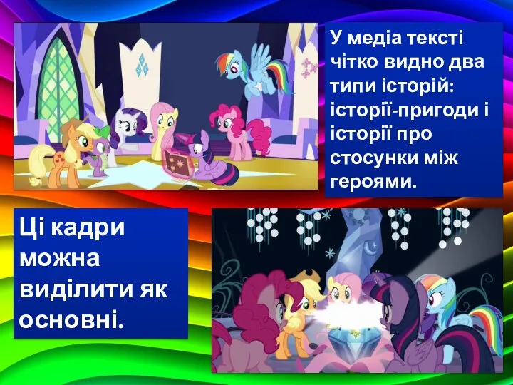 У медіа тексті чітко видно два типи історій: історії-пригоди і історії