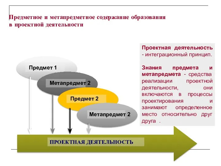 ПРОЕКТНАЯ ДЕЯТЕЛЬНОСТЬ Предмет 1 Метапредмет 2 Предмет 2 Метапредмет 2 Проектная