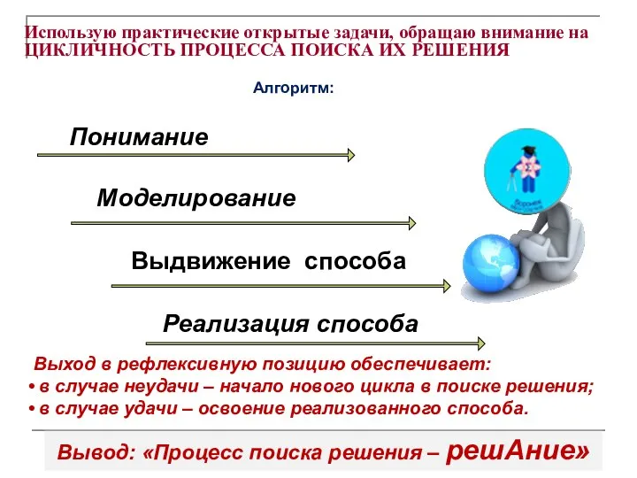 Вывод: «Процесс поиска решения – решАние» Выход в рефлексивную позицию обеспечивает: